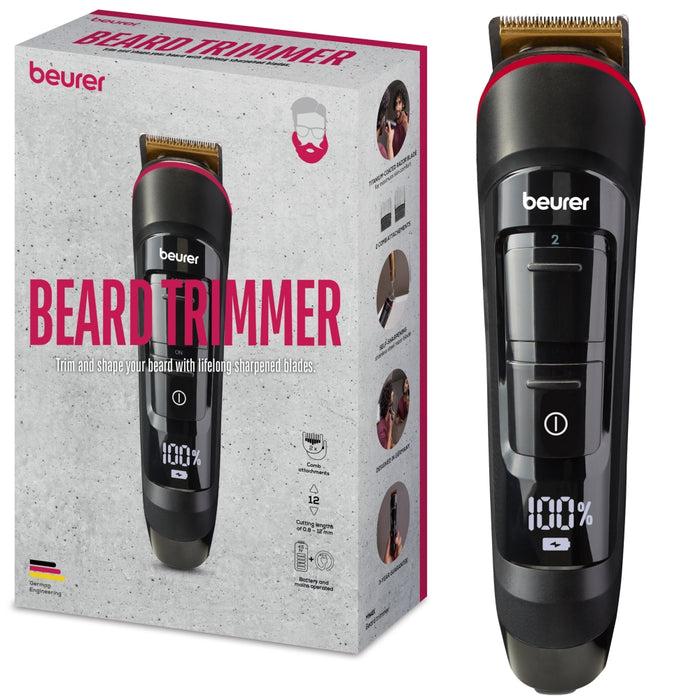 Beurer MN4X beard styler, 2 Attachments, slim titanium contour blade, Batter
