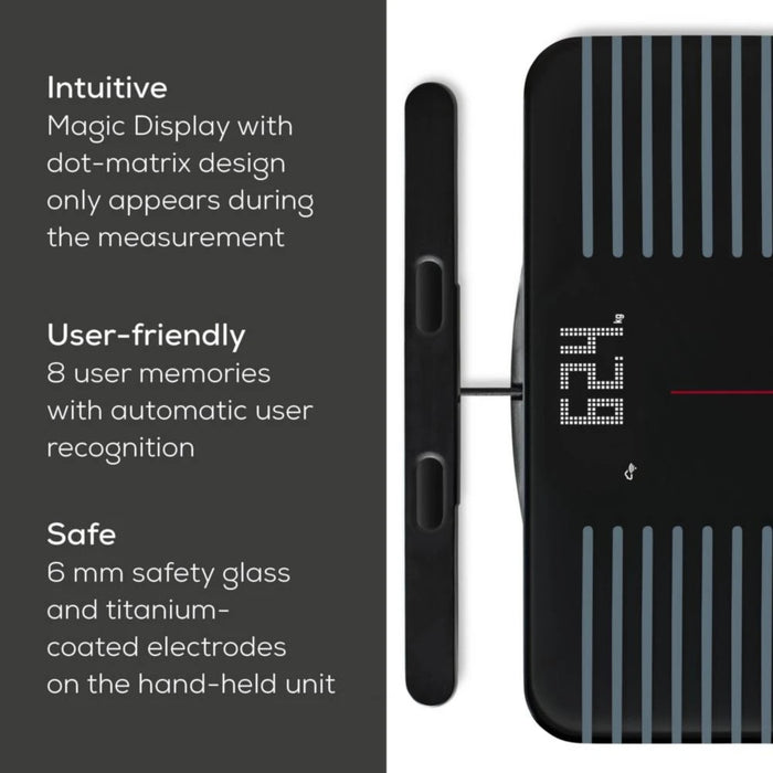 Beurer BF 990 WIFI/Bluetooth 8-electrode diagnostic bathroom scale with extendable handpiece for full body analysis; 5 activity levels; 8 user memories; 180 kg