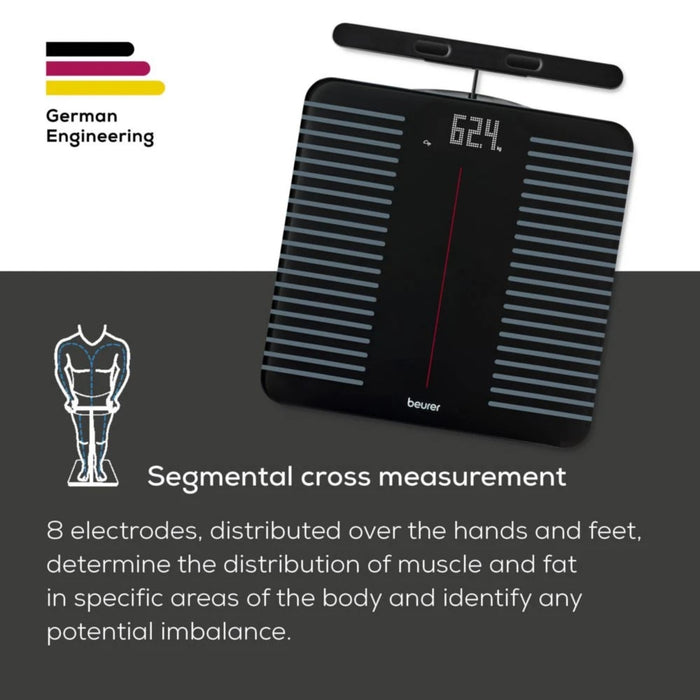 Beurer BF 990 WIFI/Bluetooth 8-electrode diagnostic bathroom scale with extendable handpiece for full body analysis; 5 activity levels; 8 user memories; 180 kg