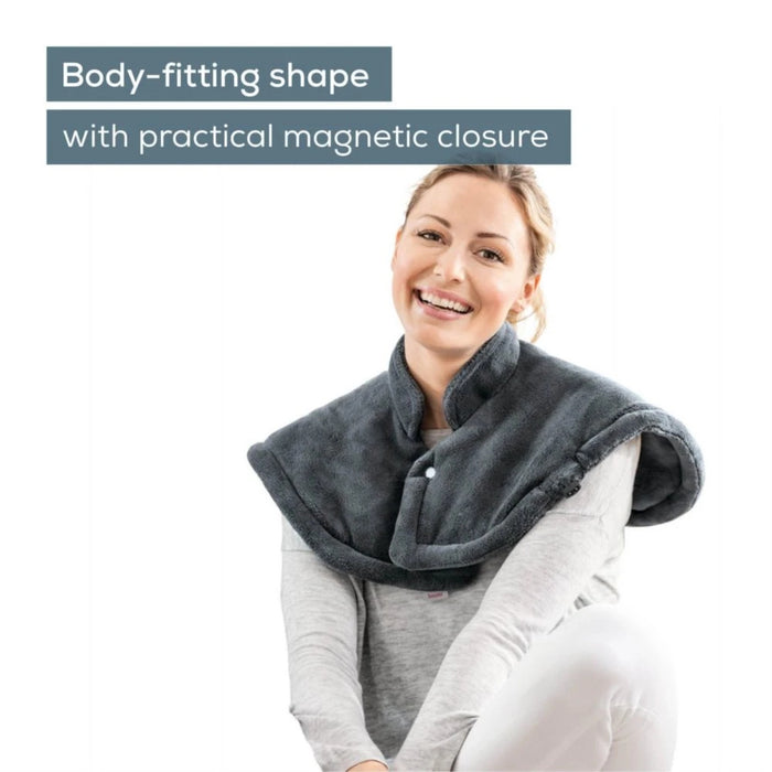 Beurer HK 66 Cosy Grey Shoulder & Neck Heat Pad; 3 temperature settings; auto switch-off after 90 min; washable on 30°; removable switch; fleece fibre;56(L)x52(W) cm