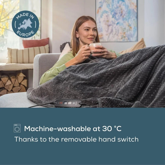 Beurer HD 65 Dark Grey Heated Overblanket; Soft and cuddly surface; 3 temperature;auto switch-off 3 hours; removable switch; washable at 30°, Oko-Tex 100; 180(L)x130(W)cm