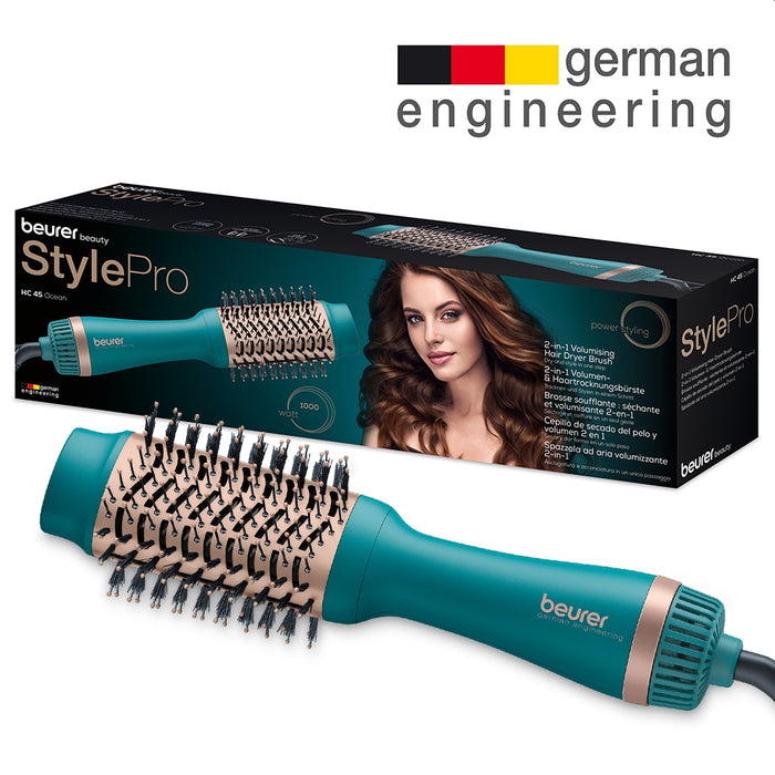 Beurer HC 45 Ocean 2-in-1 volumising hair dryer brush,  ionic function, caremic coating, 1000W, 2 heat and blower settings incl. cold air function