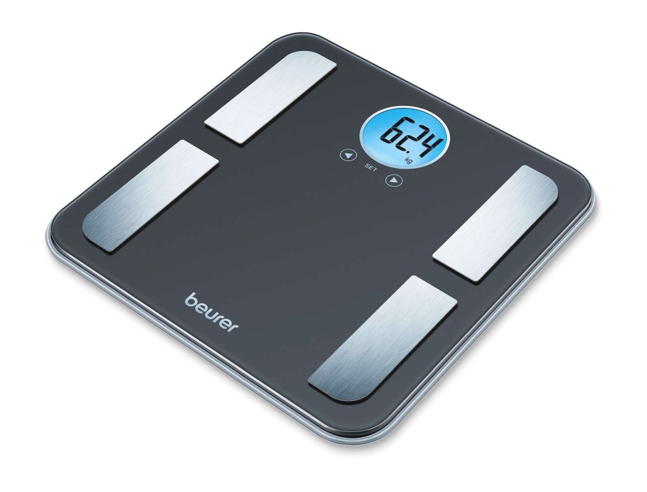Beurer BF 195 diagnostic bathroom scale; round LCD display; Weight, body fat, body water, muscle percentage, bone mass, AMR calorie display; 180 kg
