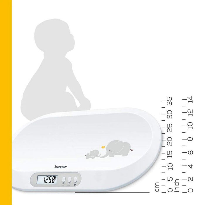 Beurer BY 90 baby scale, Data transfer via Bluetooth, Automatic and manual hold function, Curved weighing surface, 10 Measurement memory spaces