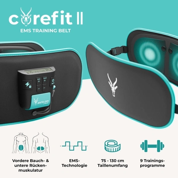 Beurer Antelope Corefit II,  2 in 1 EMS belt for core abdominal muscles and lower back muscles; Electrodes: 2x stomach, 2x back; 9 training programs; adjustable intensity /0-40/; abdominal circumferences of 75-130 cm