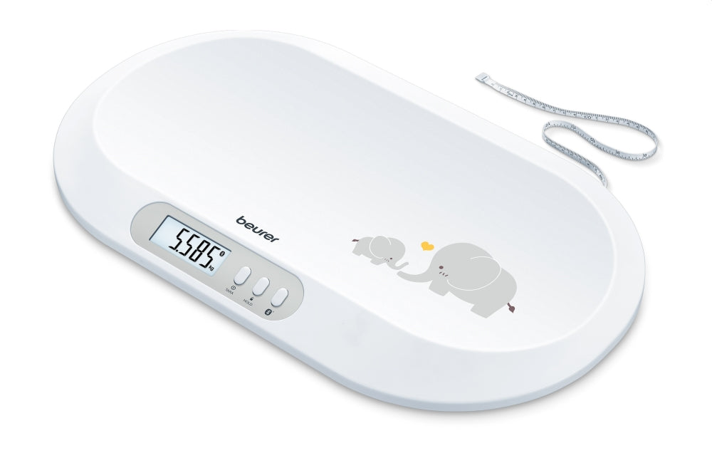 Beurer BY 90 baby scale, Data transfer via Bluetooth, Automatic and manual hold function, Curved weighing surface, 10 Measurement memory spaces