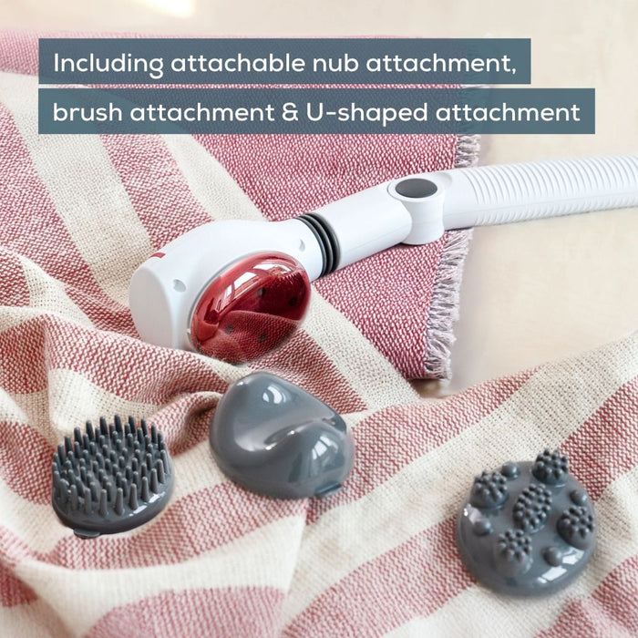 Beurer MG 44 infrared massager; Soothing vibration massage; Rotating massage head and 3-way adjustable handle; Infrared heat; 3 function levels; 4 interchangeable massage attachments
