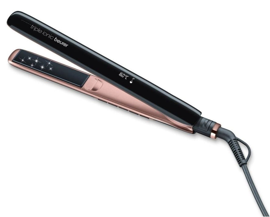 Beurer HS 80 Hair straightener,triple ionic function, Magic LED display-only during operation, titanium coating, 120-200 °,memory function,safety switch-off, plate locking system,heat-resistant storage bag