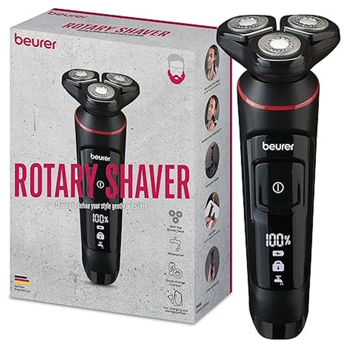 Beurer MN8X rotary shaver, 360° flexible shaver head, Magnetic fixation, LED display, Waterproof (IPX7), Quick-charge function  (10 min OT; 5 min CT), Incl. charger and storage station, protective cap and cleaning brush