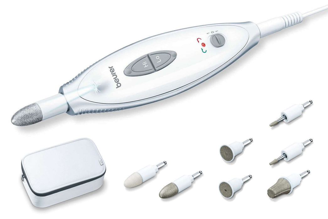 Beurer MP 41 Manicure/pedicure set, 7 attachments, 2 speed levels, LED light, storage case