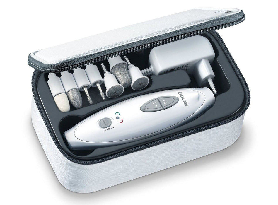 Beurer MP 41 Manicure/pedicure set, 7 attachments, 2 speed levels, LED light, storage case