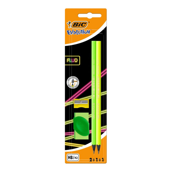 SET FLUO HB 2PCS, RUBBER AND SHARPENER