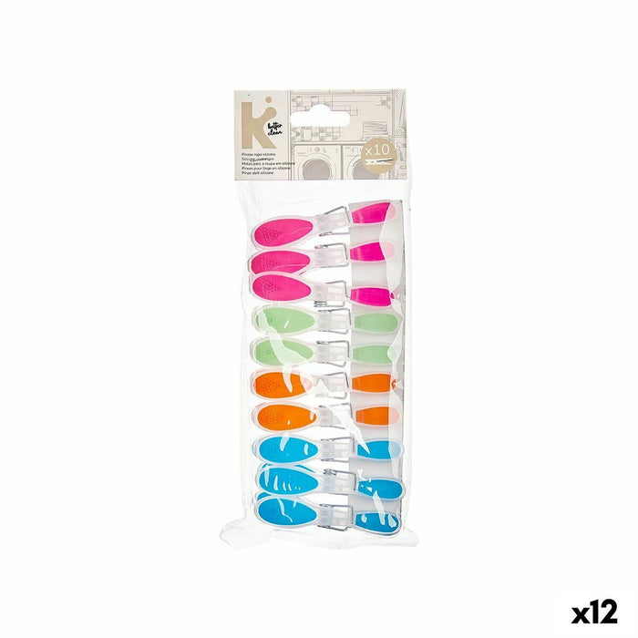Clothes Pegs Multicolour Metal Silicone Plastic 8,5 x 4 x 1 cm (12 Units)