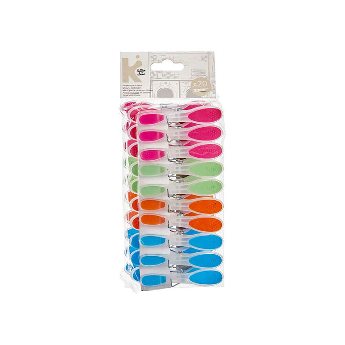Clothes Pegs Multicolour Metal Silicone Plastic 8,3 x 3,5 cm (12 Units)
