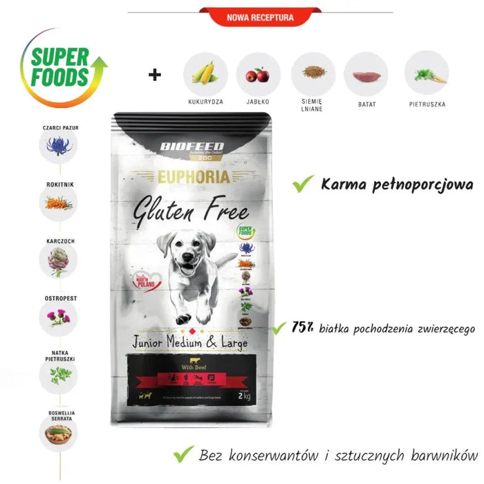 BIOFEED Euphoria Gluten Free Junior medium & large Beef - dry dog food - 12kg - Dry foodDLP-KAS<<<For