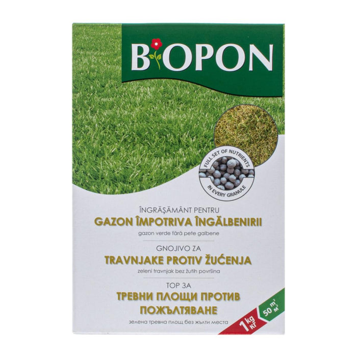 SOLID FERTILIZER FOR GRASS CARPETS AGAINST YELLOWING 1KG BIOPON