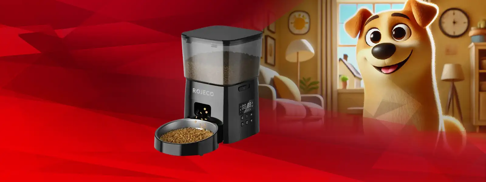 Black rojeco automatic dog feeder with transparent food container and digital display