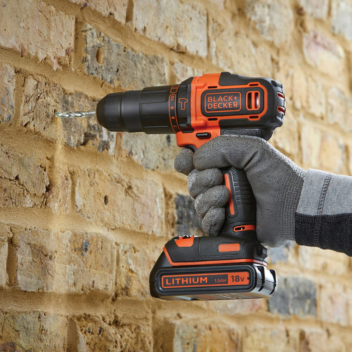 CORDLESS IMPACT DRILL WITH TWO BATTERIES 1.5 AH AND CHARGER BLACK&DECKER BDCHD18BAFC-QW 18 V, 40.00 nm, NUMBER OF BATTERIES 2, 1.50 Ah, CASE