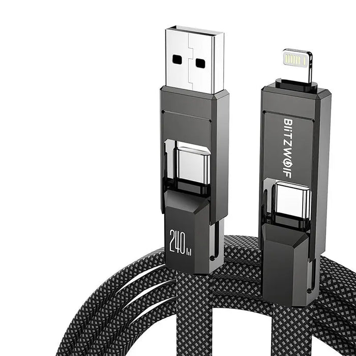 Blitzwolf BW-HDC7 4-in-1 USB + C + Lightning cable 240W 1.2m (black) - Combo Cables<<<USB cables<<<GSM