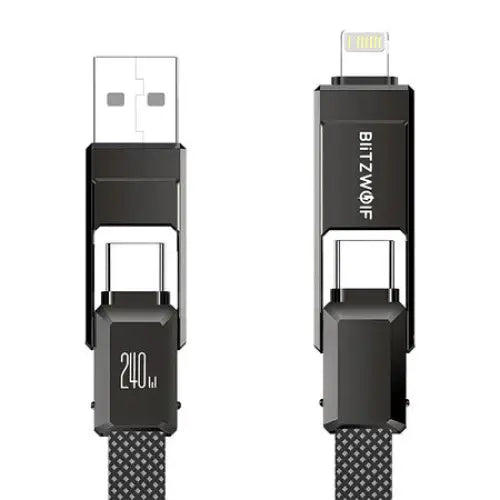 Blitzwolf BW-HDC7 4-in-1 USB + C + Lightning cable 240W 1.2m (black) - Combo Cables<<<USB cables<<<GSM