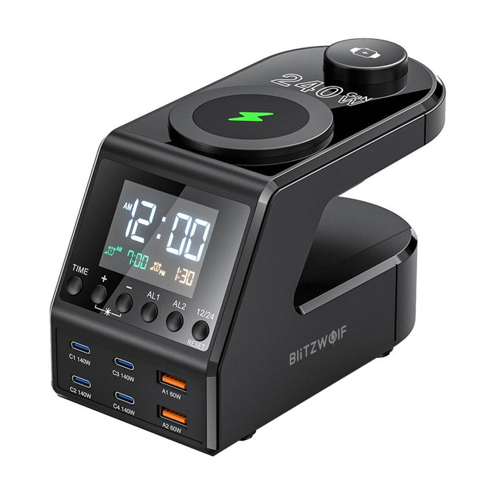 Blitzwolf BW-FW10 alarm clock with charger 2xUSB-A, 4xUSB-C, 240W