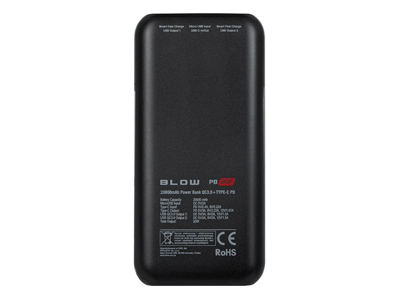 Power Bank 20000mAh QC+PD 20W + lightning PB20E