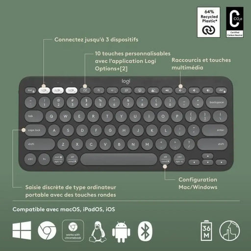 Bluetooth Keyboard with Support for Tablet Logitech K380 French Grey Graphite Dark grey AZERTY - Електроника Периферни