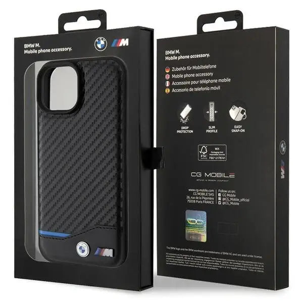 BMW Leather Carbon case for iPhone 15 - black - Cell phone cases and covers<<<HurtelXML