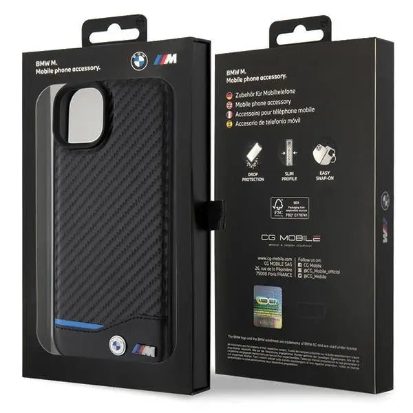 BMW Leather Carbon case for iPhone 15 Plus - black - Cell phone cases and covers<<<HurtelXML