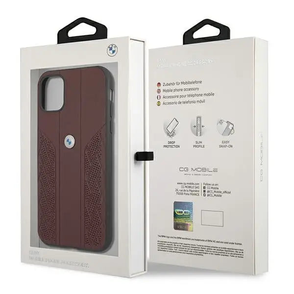 BMW Leather Curve Perforate Case for iPhone 11 / Xr - Red - Cell phone cases and covers<<<HurtelXML