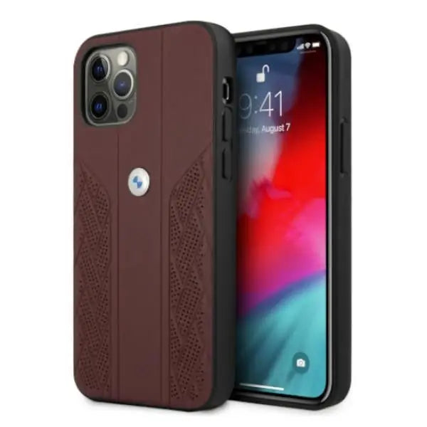 BMW Leather Curve Perforate Case for iPhone 12 / iPhone 12 Pro - Red - Cell phone cases and covers<<<HurtelXML