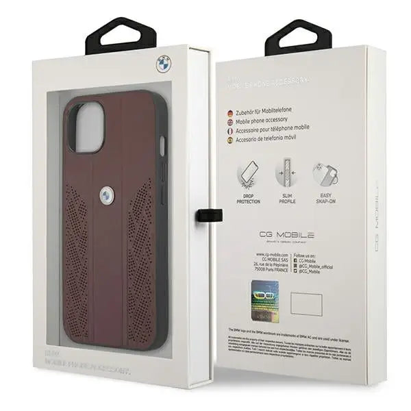 BMW Leather Curve Perforate Case for iPhone 13 - Red - Cell phone cases and covers<<<HurtelXML