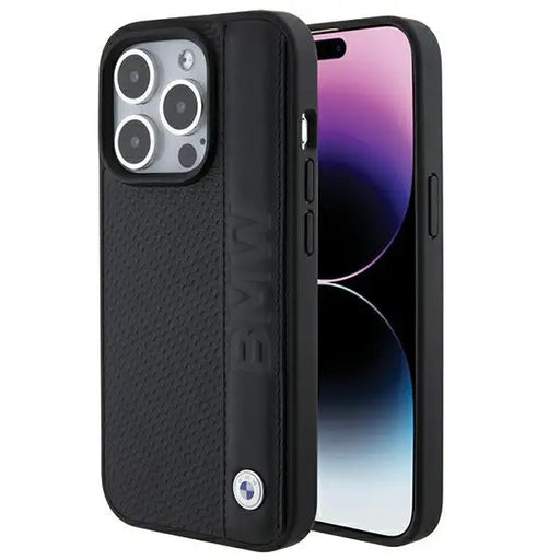 BMW Leather Textured & Stripe iPhone 15 Pro Max Case - Black - Cell phone cases and covers<<<HurtelXML