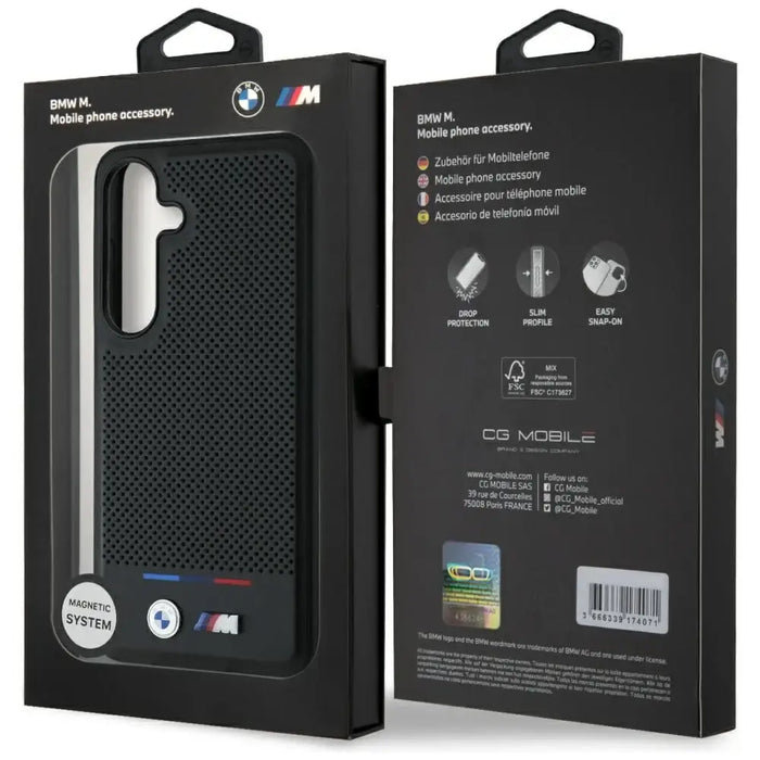 BMW Leather Tricolor Stripe MagSafe Case for Samsung Galaxy S25+ - Black - Cell phone cases and covers<<<HurtelXML