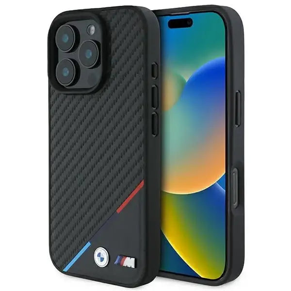 BMW M Carbon Tricolor Line MagSafe Case for iPhone 16 Pro Max - Black - Cell phone cases and covers<<<HurtelXML