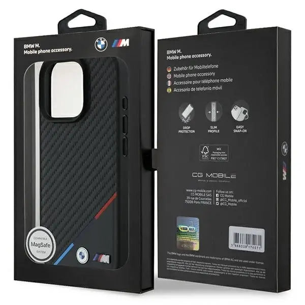 BMW M Carbon Tricolor Line MagSafe Case for iPhone 16 Pro Max - Black - Cell phone cases and covers<<<HurtelXML
