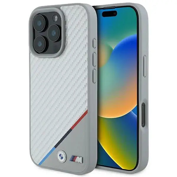 BMW M Carbon Tricolor Line MagSafe Case for iPhone 16 Pro Max - Gray - Cell phone cases and covers<<<HurtelXML