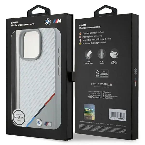 BMW M Carbon Tricolor Line MagSafe Case for iPhone 16 Pro Max - Gray - Cell phone cases and covers<<<HurtelXML