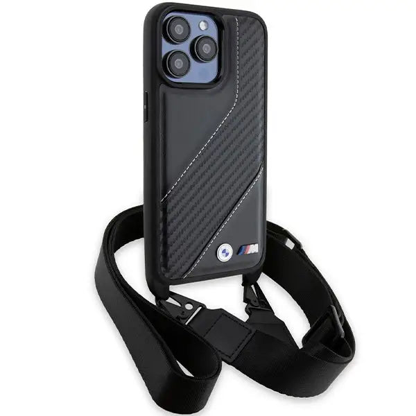 BMW M Edition Carbon Stripe & Strap case for iPhone 15 Pro Max - black - Cell phone cases and covers<<<HurtelXML