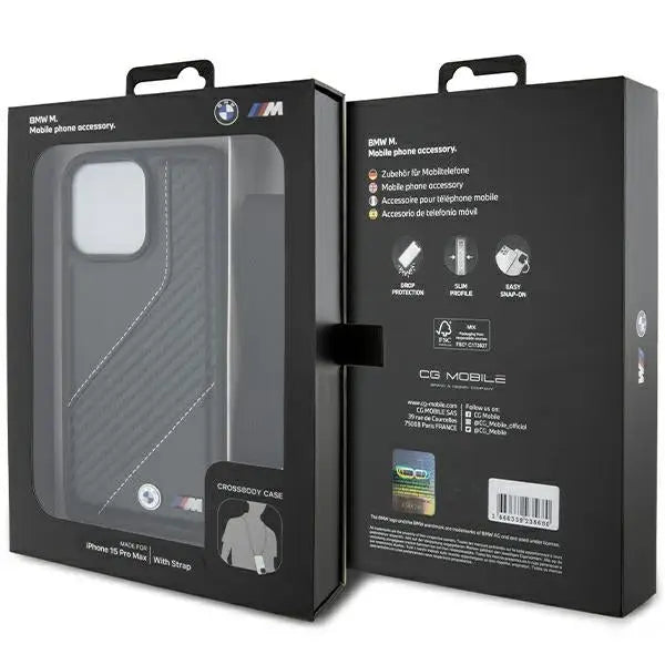 BMW M Edition Carbon Stripe & Strap case for iPhone 15 Pro Max - black - Cell phone cases and covers<<<HurtelXML