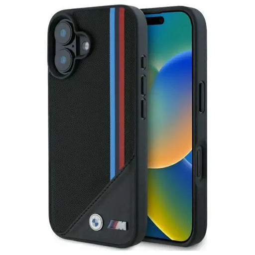 BMW M Meshed Tricolor Stripes MagSafe case for iPhone 16 - black - Cell phone cases and covers<<<HurtelXML
