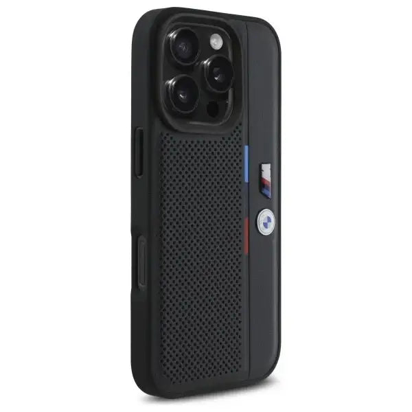 BMW M Perforated Tricolor Detail Line iPhone 16 Pro Max Case - Black - Cell phone cases and covers<<<HurtelXML