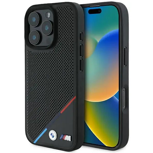 BMW M Perforated Tricolor Line MagSafe Case for iPhone 16 Pro - Black - Cell phone cases and covers<<<HurtelXML