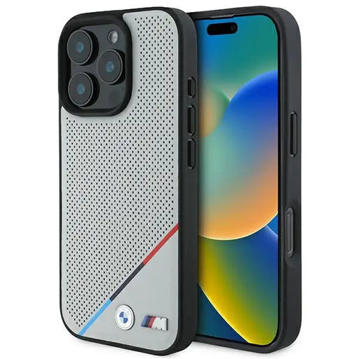 BMW M Perforated Tricolor Line MagSafe Case for iPhone 16 Pro - Gray - Cell phone cases and covers<<<HurtelXML