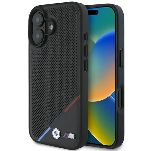BMW M Perforated Tricolor Line MagSafe iPhone 16 Case - Black - Cell phone cases and covers<<<HurtelXML