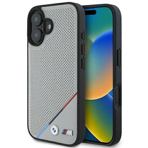 BMW M Perforated Tricolor Line MagSafe iPhone 16 Case - Gray - Cell phone cases and covers<<<HurtelXML