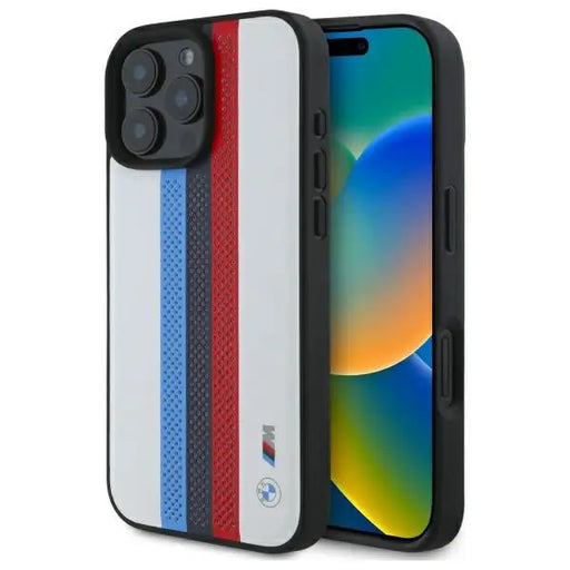 BMW M Performance Tricolor Printed Stripes MagSafeMagSafe iPhone 16 Pro Max Case - White - Cell phone cases