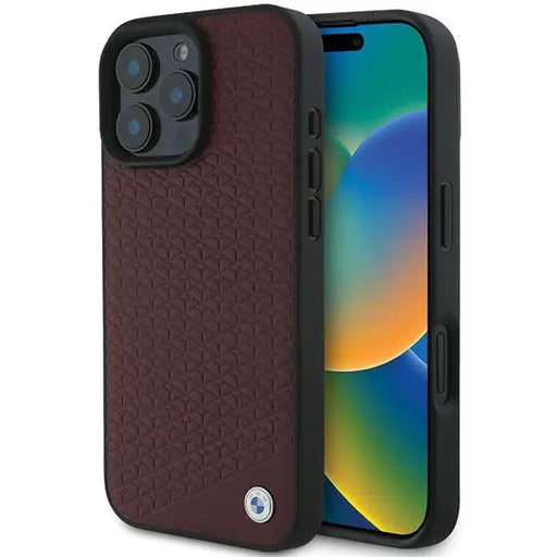 BMW Sign Leather Diamond Metal Logo MagSafe Case for iPhone 16 Pro Max - Red - Cell phone cases and covers<<<HurtelXML