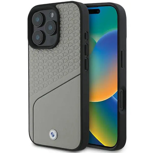 BMW Sign Leather Textured and Line MagSafe iPhone 16 Pro Case - Gray - Cell phone cases and covers<<<HurtelXML