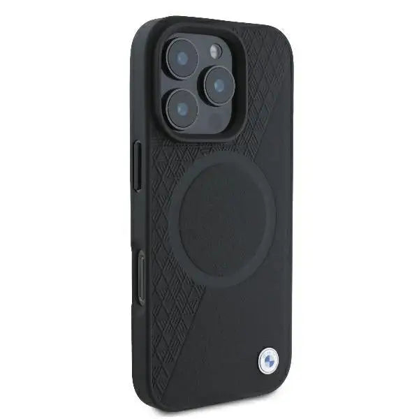 BMW Signature Leather Half Textured & Circle MagSafe case for iPhone 16 Pro - black - Cell phone cases